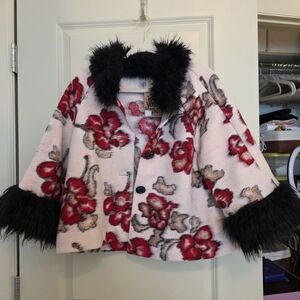 Ivy Jane Floral Jacket with Faux Fur Trim